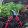 tijera jardinera corta de 8 pulgadas clavada en la tierra